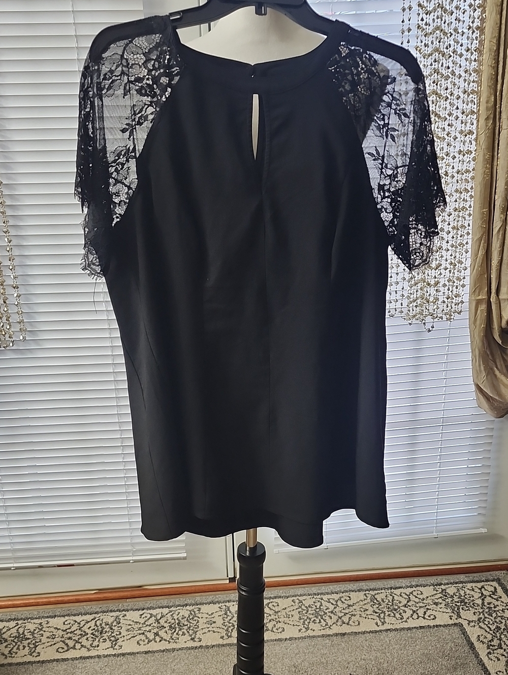 torrid Black Lace-Sleeve Keyhole Blouse